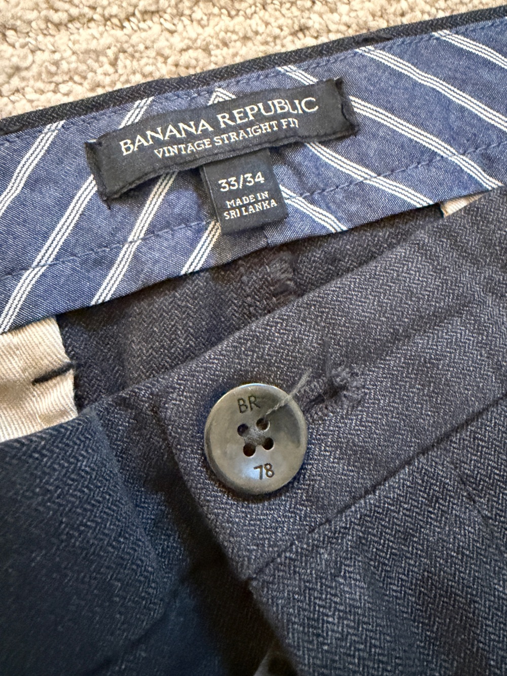 Banana Republic Men's Vintage Straight Navy Textured Herringbone pants 33x34